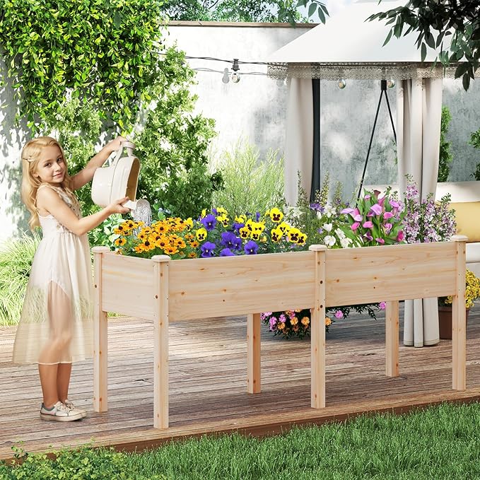 Giantex Raised Garden Bed, Elevated Wood Planter Box with Drain Hole, Gardening Planter Raised Bed for Planting Vegetables Flowers Succulents Herbs,73" Lx23 Wx30 H