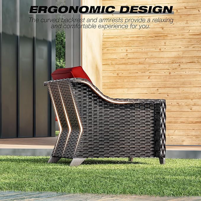Joyside Wicker Patio Furniture Sets, 4 Pieces Upgraded Large Size Outdoor Furniture with Patio Dining Chairs and Outdoor Ottoman, Thick Cushions, Wide Armrest