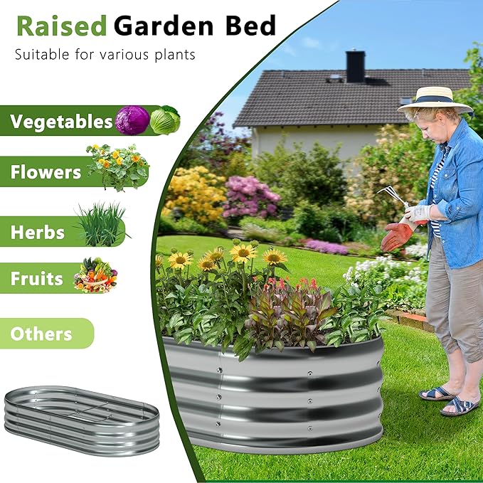 6x3x1ft(2 Pack) Oval Galvanized Raised Garden Bed,Outdoor Planter Box Metal Patio Kit Planting Bed for Vegetables Flowers and Succulents