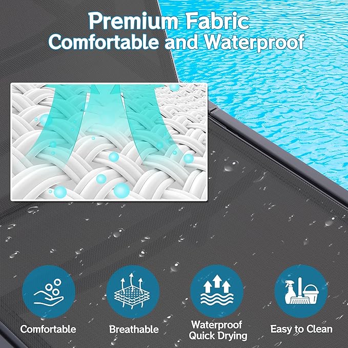 Outdoor Chaise Lounge Chair, Foldable & Assemble-Free, 6 Adjustable Positions, Durable Rust-Resistant Frame, Portable Outdoor Pool Lounge Chairs for Pool Patio Beach, Black