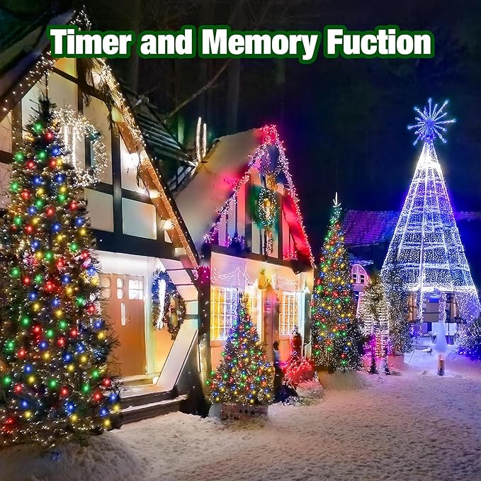 Christmas Tree Light 200 LEDs 73ft Green Cable Wire Fairy String Twinkle Lights Plug in 12 Modes for Xmas Party, Outdoor, Garden, Wedding, Home Decoration (White)