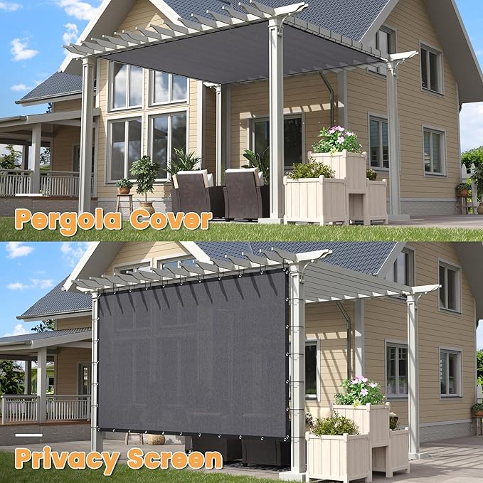 VICLLAX Shade Fabric Sun Shade Cloth with Every 2 FT Grommets for Patio Garden Pergola Cover Canopy 18x22 FT, Grey