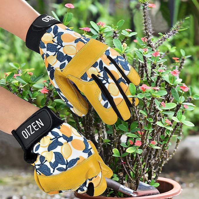 Cowhide Leather Thorn Proof & Puncture Resistant Gardening Gloves for Women and Men, Touchscreen Compatible Working Gloves for Weeding, Digging, Planting, Gardening Gifts for Women, Size Medium