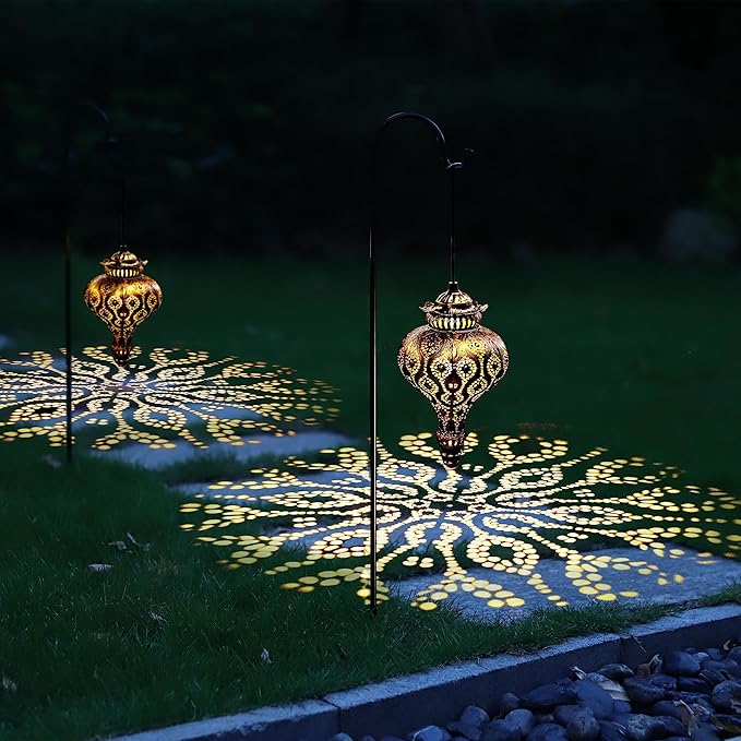 Solar Lanterns Outdoor Waterproof,Morocco Hanging Solar Lanterns Outdoor Garden Decor,Housewarming Gifts for Women,Mom,Friends.Solar Lights Outdoor for Patio,Pathway,Yard,Porch,Backyard,Garden Decor