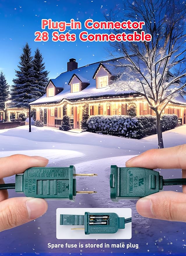 C7 Pure White LED Christmas Lights, 25Ft Vintage String Lights with 25+1 Plastic Bulbs, E12 Candelabra Base, Outdoor Retro Style Hanging Lights for Xmas Patio Fence Roofline Holiday Decorations