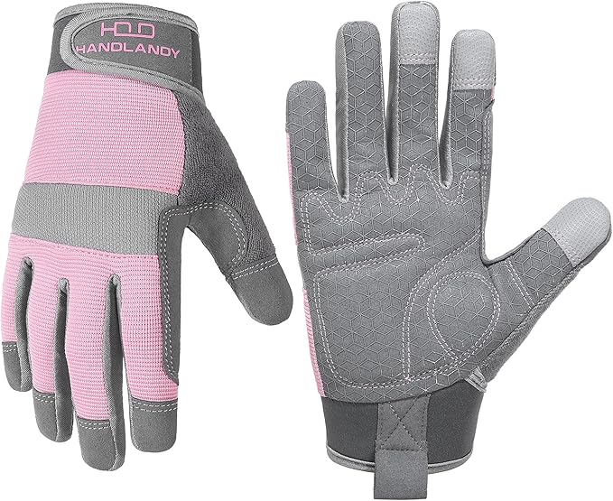 HANDLANDY Women Safety Work Gloves Utility Touch Screen Working Grip Glove for Yardwork Gardening Breathable Mechanic Gloves
