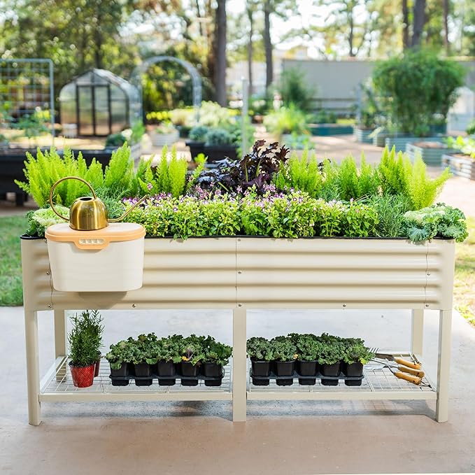 Elevated Raised Garden Bed-V Series, 2' x 6' Garden Beds with Legs & Storage Rack for Patio Porch, 1000 Lbs Weight Capacity, Outdoor Planter Boxes for Gardening Herbs Vegetables Flowers, Olive Green