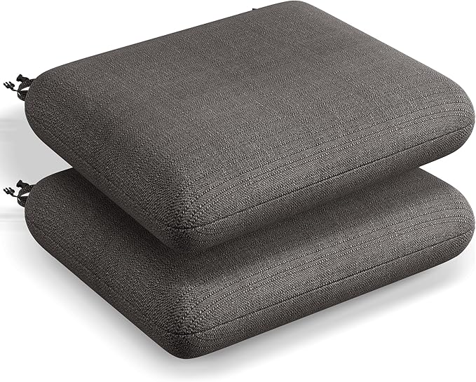 Codi Patio Chair Cushions 19x19 Inch, Waterproof Seat Cushion for Outdoor Furniture with Textured Fabric, Handles & Adjustable Straps, Fade Resistant - Set of 2, Grey
