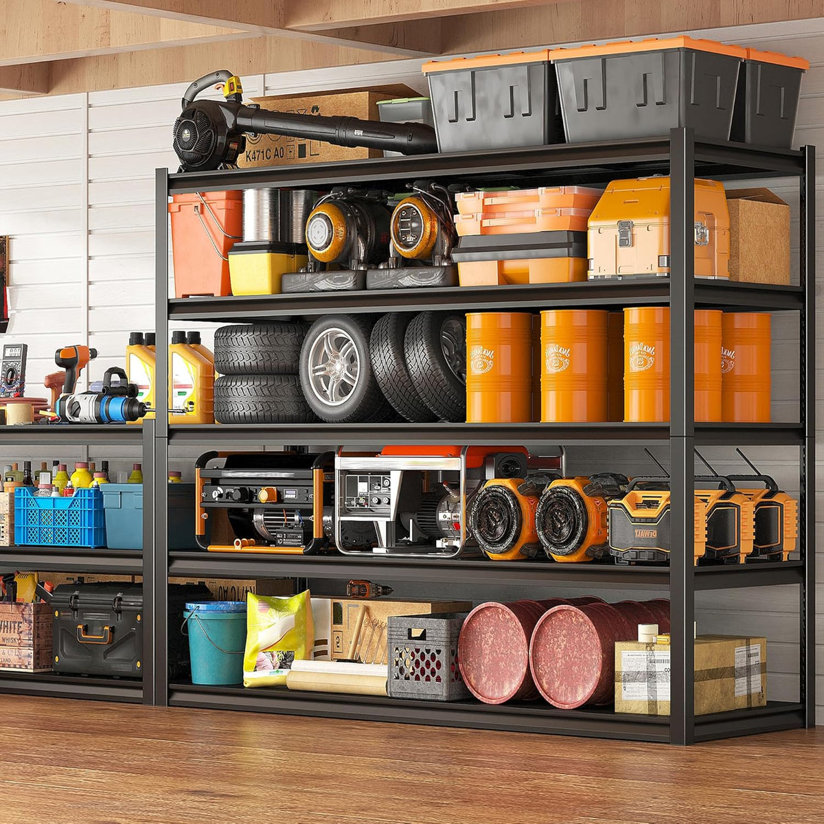 REIBII Garage Shelving 48.2" W Storage Shelves 3000LBS Metal Shelving Heavy Duty Adjustable Metal Shelf 5 Tier Pantry Shelves for Basement Warehouse Supermarket 72.2" H x 24.2" D x 48.2" W, 4 Pack