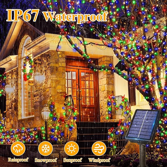 Ollny Solar String Lights Outdoor, 40FT 120LED Solar Fairy Lights, 8 Modes IP67 Waterproof Solar Light for Outside Yard Garden Patio Camping Wedding(Multicolor)