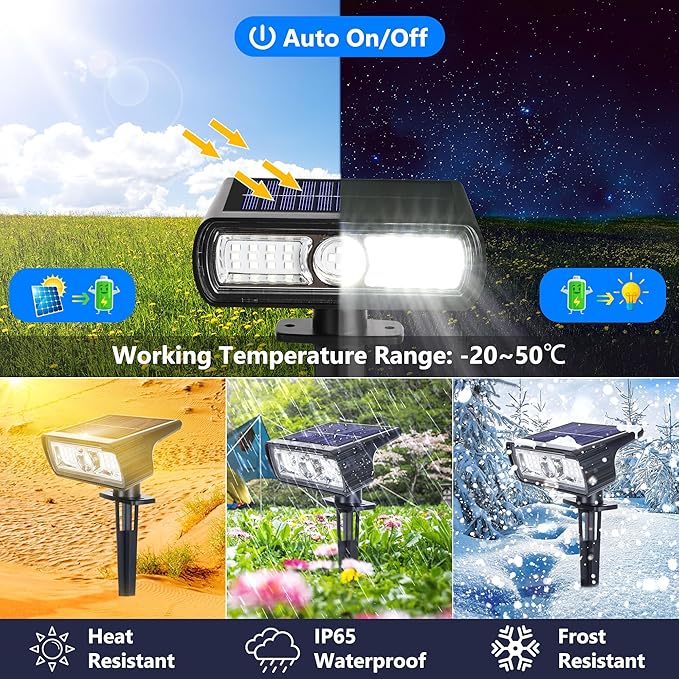 Toodour Solar Spot Lights Outdoor, 6 Pack Christmas Lights With 2 Modes, Waterproof Solar Powered Flood Landscape Lighting for Yard Garden Pathway Walkway Xmas Decor - Cool White