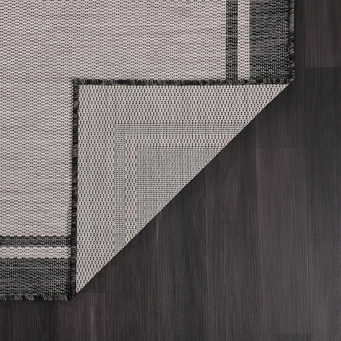 CAMILSON Indoor Outdoor Rug, 6x9 Bordered Gray Modern Area Rugs for Indoor and Outdoor Patios, Kitchen and Hallway Mats, Washable Porch Deck Outside Carpet (Bordered Grey, 6 x 9)