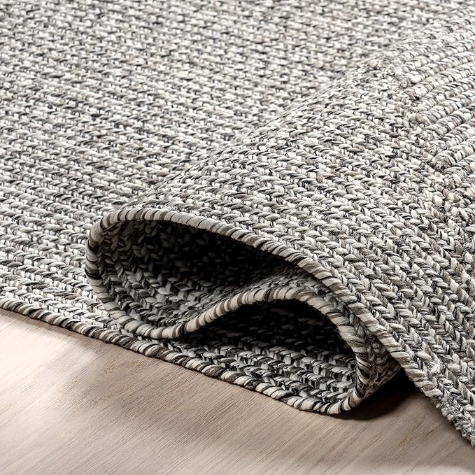 nuLOOM Oval 5' x 8' Solid Hand Braided Indoor/Outdoor Area Rug, Pet-Friendly, High Traffic, Weather Resistant, for Patio, Balcony, Bedroom, Living, Dining Room, Wynn Salt and Pepper