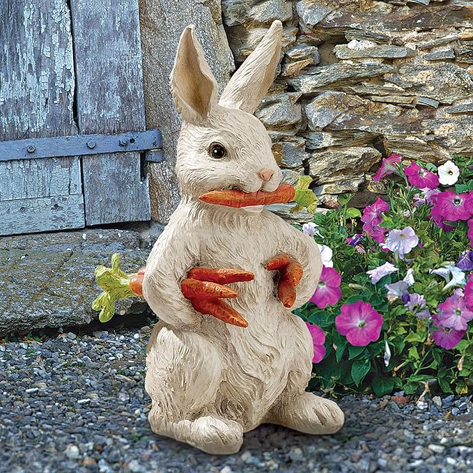 Design Toscano EU1054 Carotene The Rabbit with Carrots Easter Décor, Indoor/Outdoor Garden Statue, 6 Inches Wide, 12 Inches Tall, Handcast Polyresin, Full Color Finish