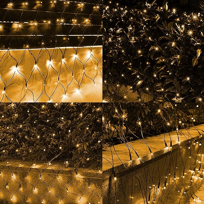 Dazzle Bright Christmas Net Lights, 360 LED 12FT x 5 FT Green Wire Waterproof Connectable Lights with 8 Modes, Christmas Outdoor Lights for Bushes Garden Party Wedding Holiday Decoration (Warm White)