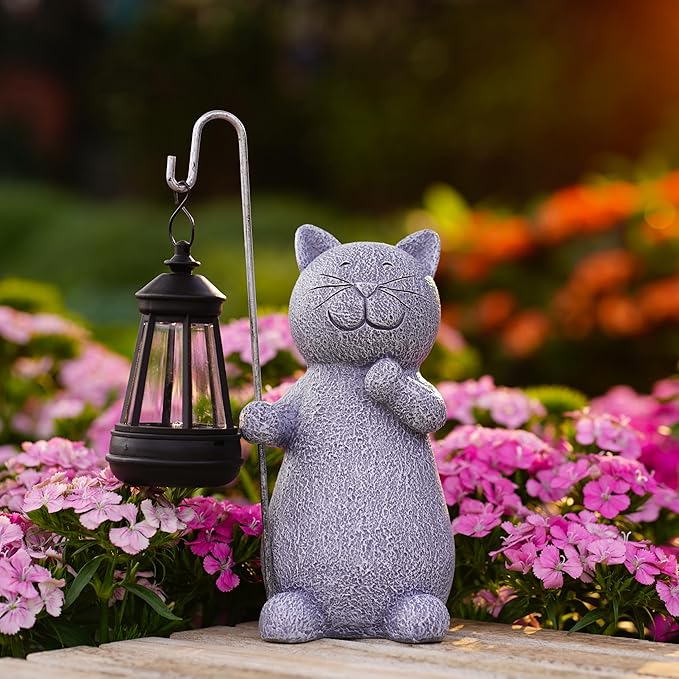 Garden Decor Solar Statues for Mom Grandma Birthdays for Women Sister Wife Lady - Front Patio Balcony Yard Art Lawn Ornaments Porch Outdoor Outside Decorations (Cat)
