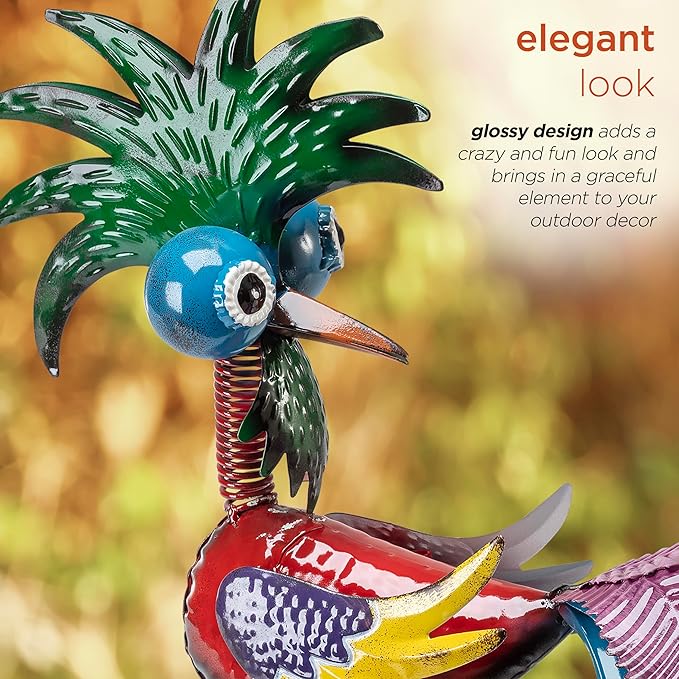Alpine Corporation 19" Tall Indoor/Outdoor Wild Tropical Metal Rooster Yard Statue Decoration, Multicolor
