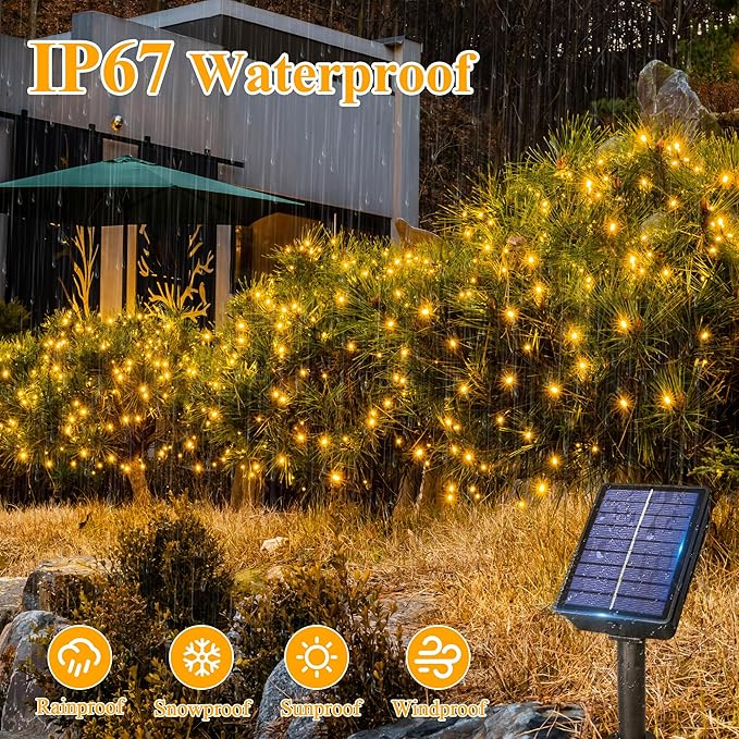 Ollny Solar String Lights for Outside, 2 Pack Total 132FT 400LED Solar Fairy Lights Outdoor, IP67 Waterproof 8 Modes String Lights for Tree Yard Garden Patio Party, Warm White