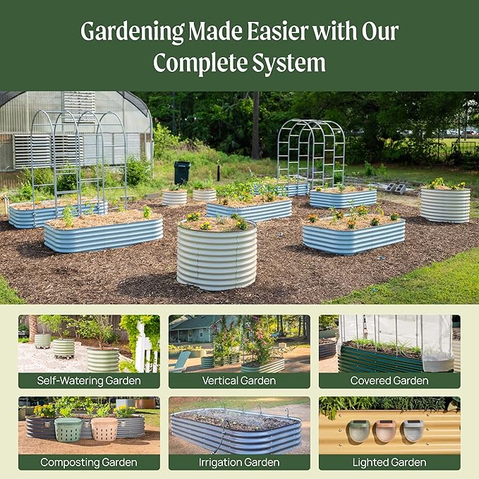 Vego garden 32" Extra Tall Raised Garden Bed Kits, 6 in 1 Modular Raised Planter Box for Vegetables Flowers Fruits Oval Metal Raised Garden-Olive Green