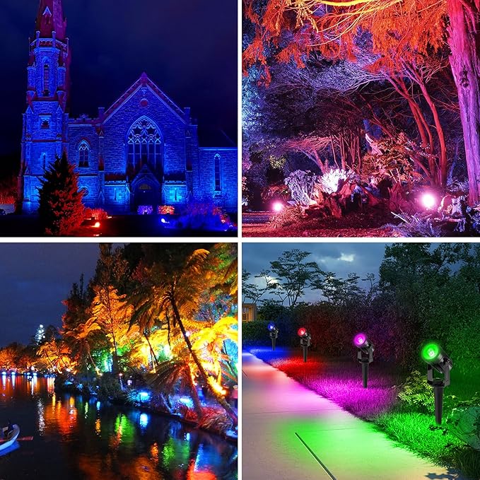 T-SUNUS Color Changing Solar Spot Lights, RGB LED Landscape Lights IP65 Waterproof for Outdoor, Garden, Pathway, Trees