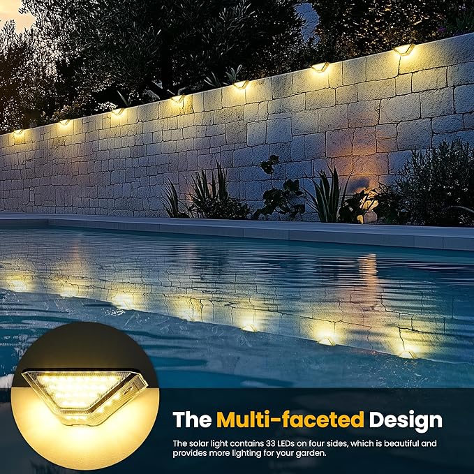 SOLPEX Solar Step Lights Outdoor,Solar Deck Lights for Outside,Two-Sided Stair Lights with 33 LEDs,Waterproof IP65 for Garden,Fence,Deck,Steps,Stair,Porch（16 Pack,Warm White）