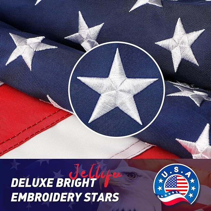 American Flag 3x5 Outdoor, 210D 3x5 Flags Outside, Heavy Duty Spun Nylon USA Flag, All Weather US Flags with Embroidered Stars Sewn Stripes Brass Grommets, Vivid Color for Outdoor Indoor (3 by 5 Foot)