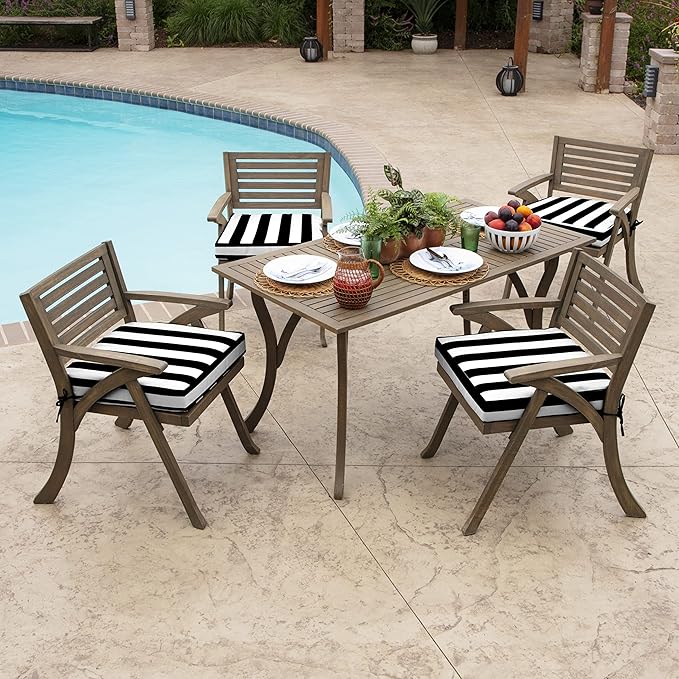 Arden Selections Outdoor Wicker Chair Cushion, 20 x 18, Rain-Proof, Fade Resistant 21 x 21, Black Cabana Stripe (Pack of 4)