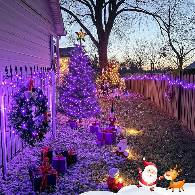 JMEXSUSS 500 LED Purple Christmas Lights, 173ft 8 Modes Christmas String Lights Outdoor Waterproof, Green Wire Purple LED Christmas Tree Lights for Indoor Party House Christmas Decorations