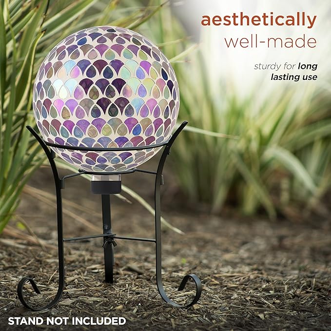 Alpine Corporation 10" Diameter Indoor/Outdoor Glass Mosaic Gazing Globe Yard Decoration, Colorful Teardrop Design
