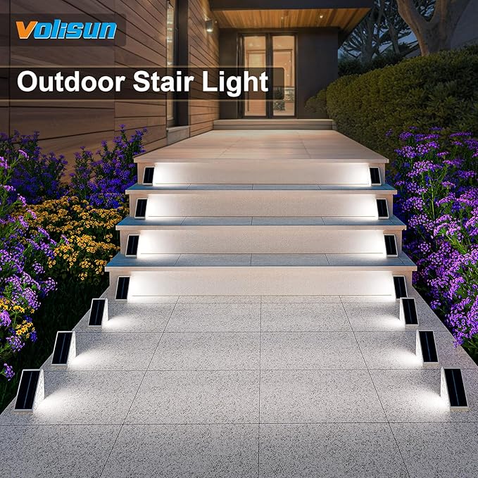 VOLISUN Solar Step Lights for Outside, Solar Stair Lights Outdoor Waterproof IP67, LED Outdoor Step Lights, Outdoor Stair Lights Decor for Deck, Front Step, Front Porch and Patio (8 Pack,Cool White)