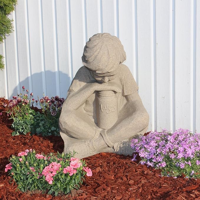 EMSCO Group Nature Boy Statue – Natural Sandstone Appearance – Made of Resin – Lightweight – 16” Height