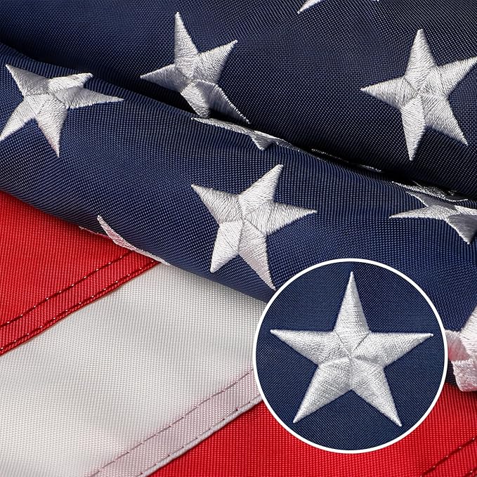 American Flag 5x8 Outdoor, 5x8 Flags Outside, All Weather US Flags with Embroidered Stars Sewn Stripes Brass Grommets, Vivid Color, Polyester USA Flag for Outdoor Indoor (5 by 8 Foot)