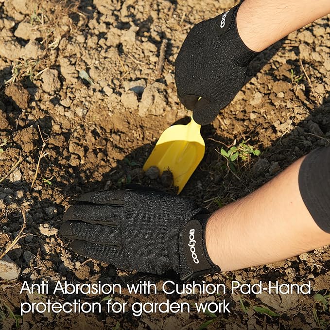 COOLJOB Thorn Proof Garden Gloves with Touchscreen Fingers for Men, Rose Pruning Work Gloves with Palm Cushion for Gardener, Farmer and Landscaper (Black 1 Pair XL)