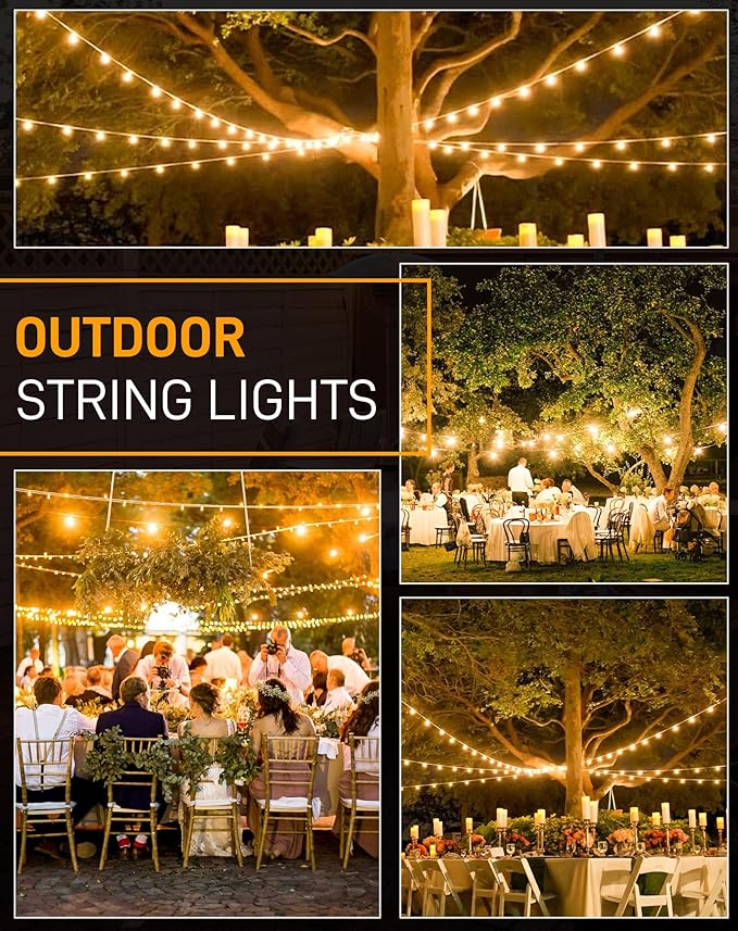 Outdoor String Lights Waterproof, 300FT Patio Lights with 146 Shatterproof ST38 Globe Bulbs(6 Spare), Connectable Dimmable LED Hanging String Lights for Outside Backyard Porch Balcony(150FT x 2)