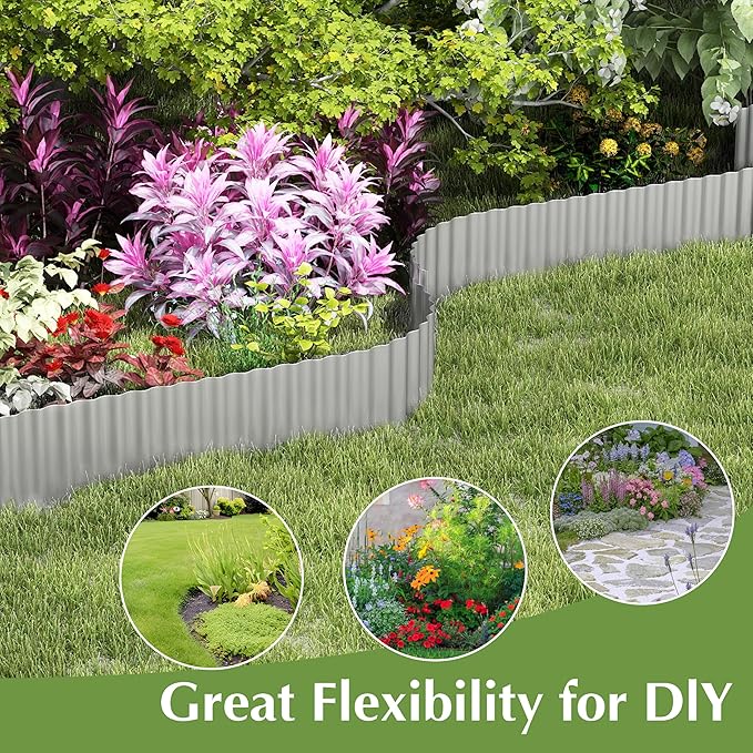 Metal Garden Edging Border, Corrugated Steel Landscaping, DIY for Lawn (Silver, 10 Inch x 20FT)