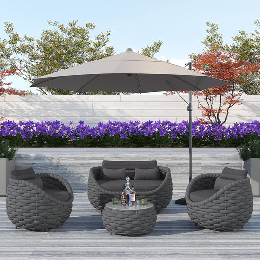 TWT Patio Furniture Sofa Set 4 Pieces Aluminum Outdoor Furniture w/27.8in Coffee Table,Patio Conversation Set with Hand Woven Textilene Rope for Backyard Garden Poolside,Dark Gray