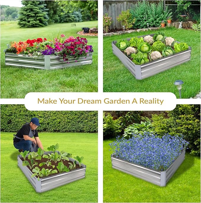 Sunnydaze Galvanized Raised Garden Bed - Metal Raised Bed for Gardening - Outdoor Planter Box for Flowers, Plants, and Vegetables - Silver - 12” H Square