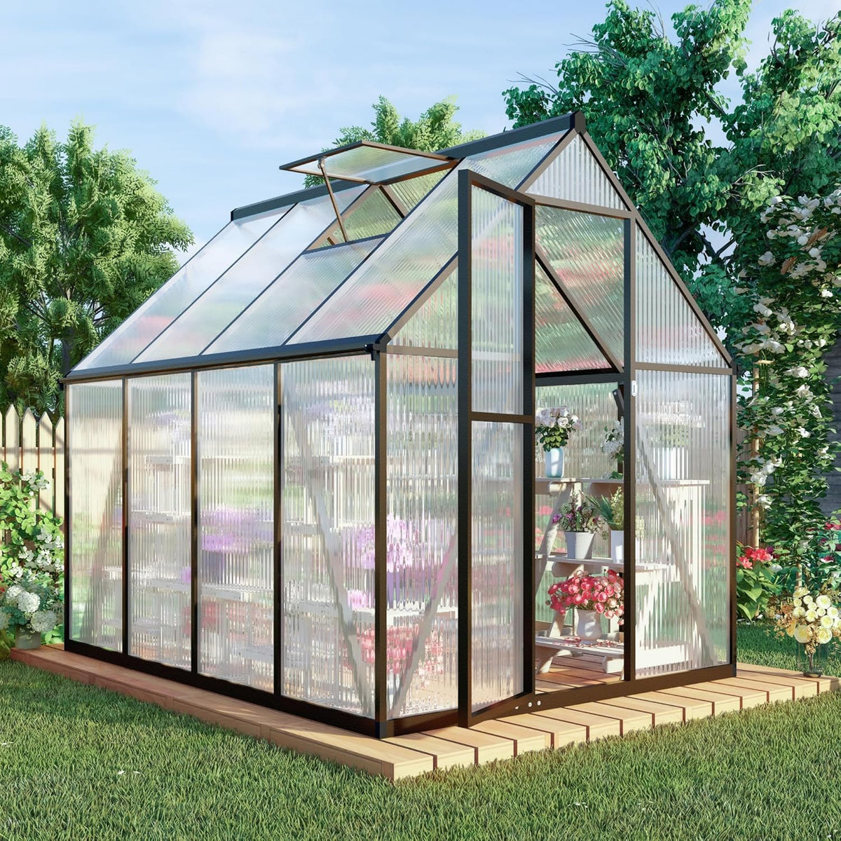 6 x 8 FT Greenhouse for Outdoors,Aluminum Large Walk-in Greenhouse,Dark Gray