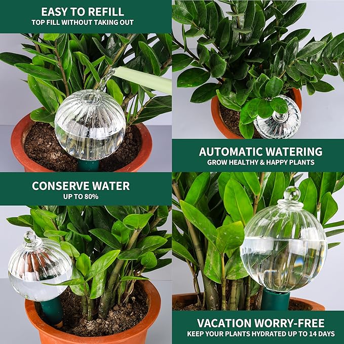 23 oz Extra Large Plant Watering Globes Top Fill, Clear Glass Water Bulbs with Terracotta Spikes Stake, Vacation Slow Release Self Watering Planter Insert, Automatic Drip Device, 1 Pack