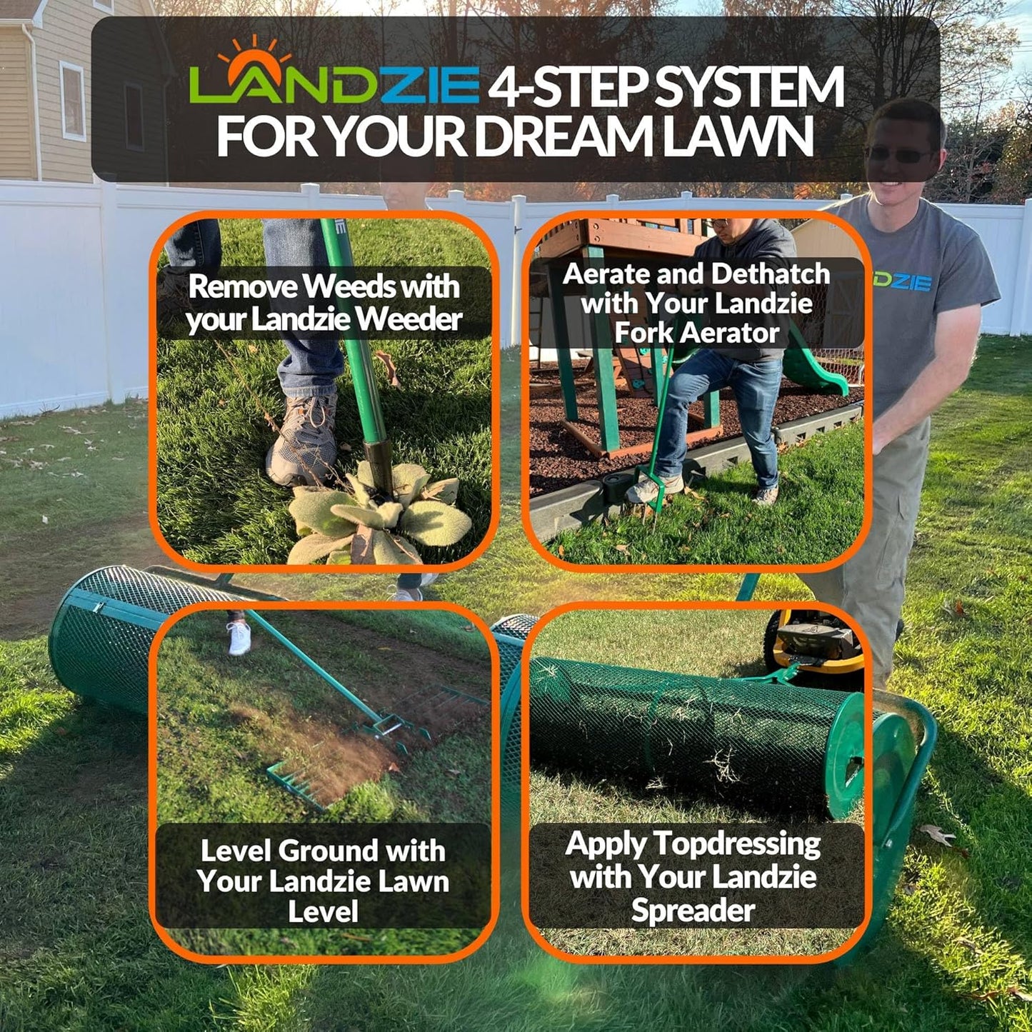LANDZIE - The Original Lawn Leveling Rake – 48" Steel Handle Yard Leveler, Lawn Level Tool for Creating a Flat Surface - Works for Soil, Dirt, Topdressing, and Ground