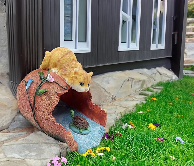 Funny Cat Garden Sculpture & Statue, Outdoor Decor Ornament, Gutter Diverter Rain, Downspout Extender, Eco-Friendly Resin, Splash Block, Perfect for 3"x4" Gutters, Unique Gift