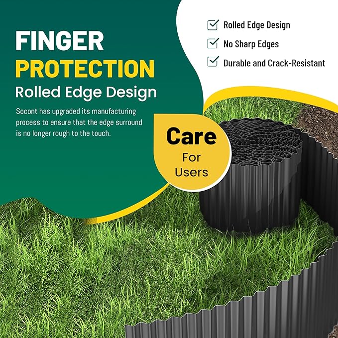 Corrugated Metal Garden Edging, 6"×40Ft Durable Landscape Border for Garden, Lawn, Flower Beds and Paver Edging (Black)