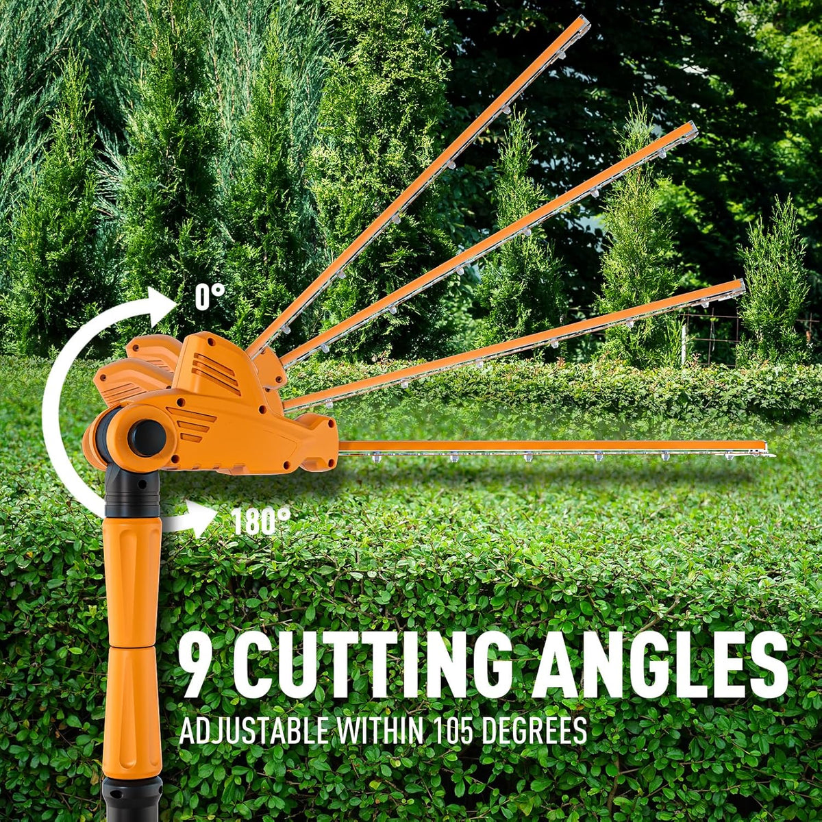 40V Pole Hedge Trimmer Cordless, 500mm Telescopic Range Pole Hedge Trimmer, 9 Rotary Positions Hedge Trimmer with 2Ah Battery and Charger Included