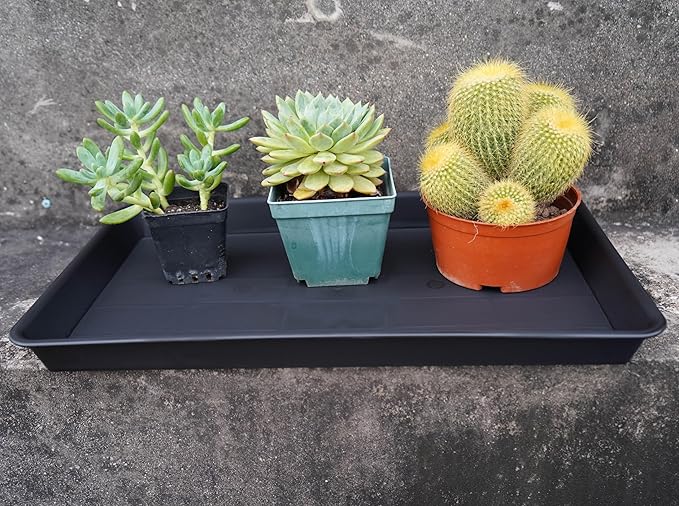 4 Pack Plant Growing Nursery 1020 Trays, Plant Saucer Tray, Heavy Sturdy Seed Starting Trays, Plant Saucer for Indoors No Holes, Seed Starter Growing Tray (22"x11.2", Black)