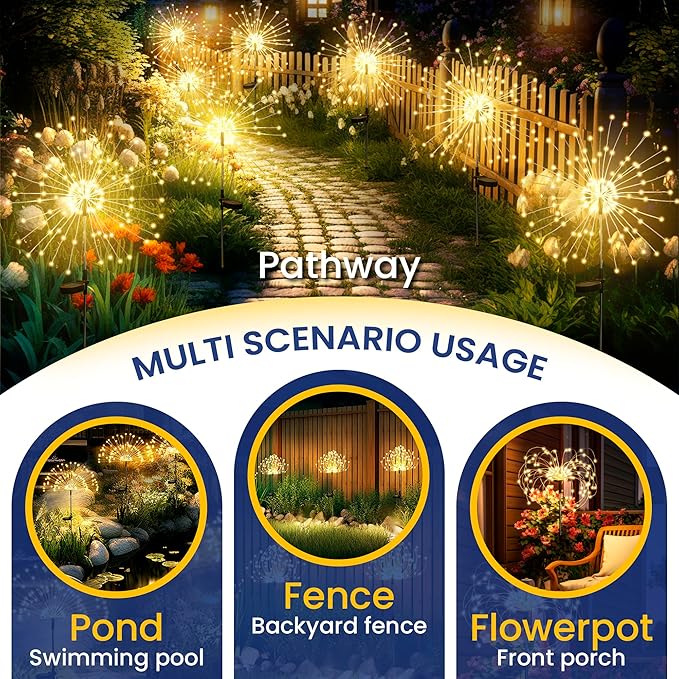 GIGALUMI Garden Outdoor Decor Lights 120LED 8Pack, Solar Garden Lights for Yard Outside Fairy Decorative,Solar Powered for Yard Pathway Flowerbed Planter Balcony Patio Decor（Warm White）