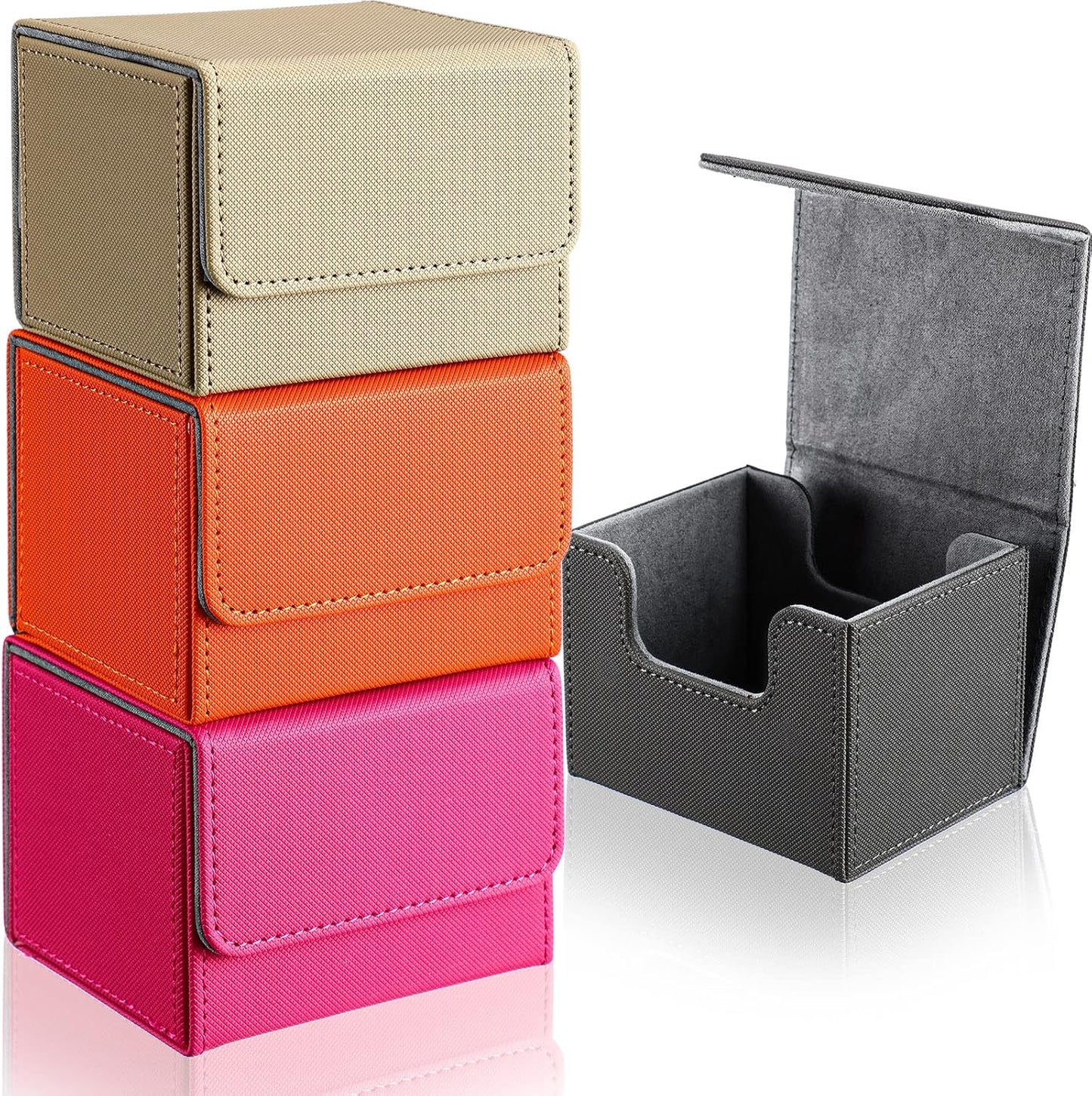 Yookeer 4 Pieces Leather Deck Card Boxes Cards Deck Game Box for Collectible Playing Card Box Compatible with MTG Commander(Pink, Orange, Sand, Gray,Horizontal)