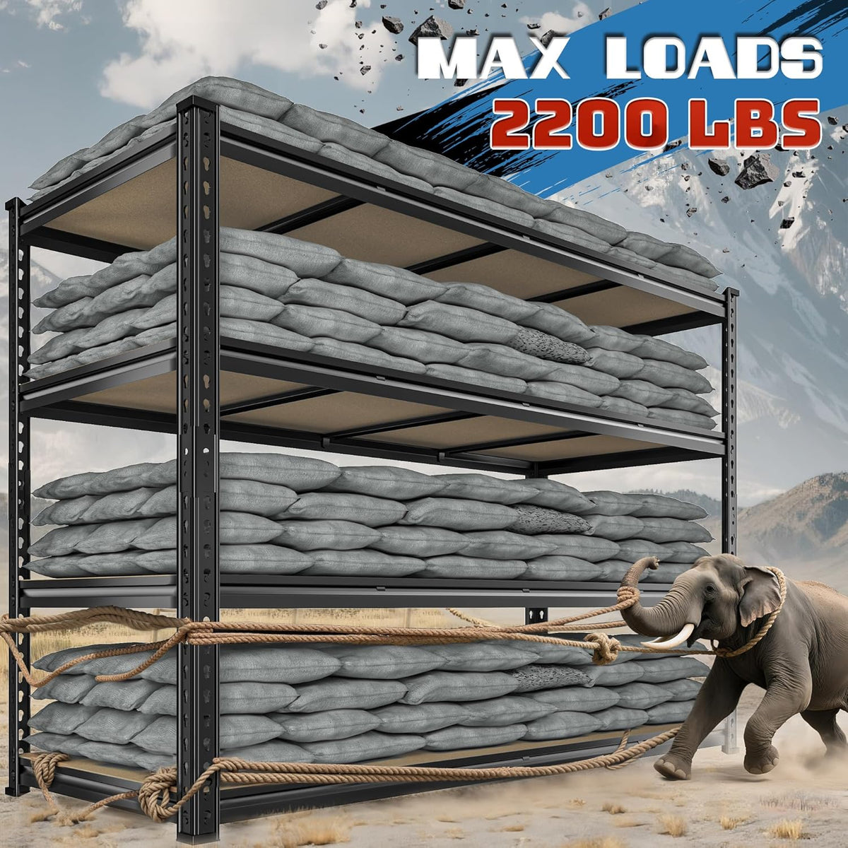 59.8"W Metal Shelving 59.8"H Storage Shelves 2200LBS Garage Shelving Adjustable Metal Shelves Heavy Duty 4 Tier Pantry Shelf for Basement Warehouse Pantry Supermarket 59.8"W x 24"D x 59.8"H