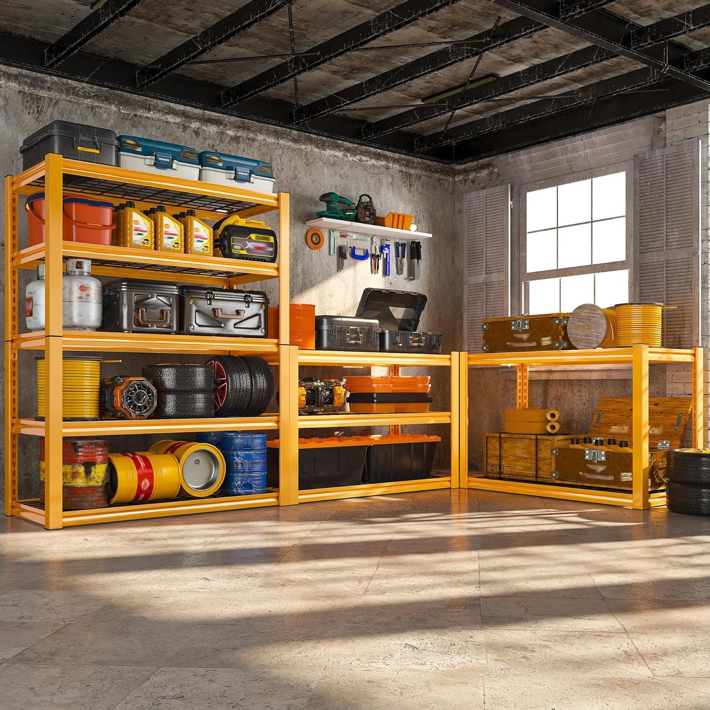 REIBII Storage Shelves 40''W Garage Shelving Heavy Duty Metal Shelving 2000LBS Metal Shelves 5 Tier Industrial Shelf for Kitchen Pantry Warehouse Basement 72" H x 40''W x 17.8''D Yellow, 2 Pack
