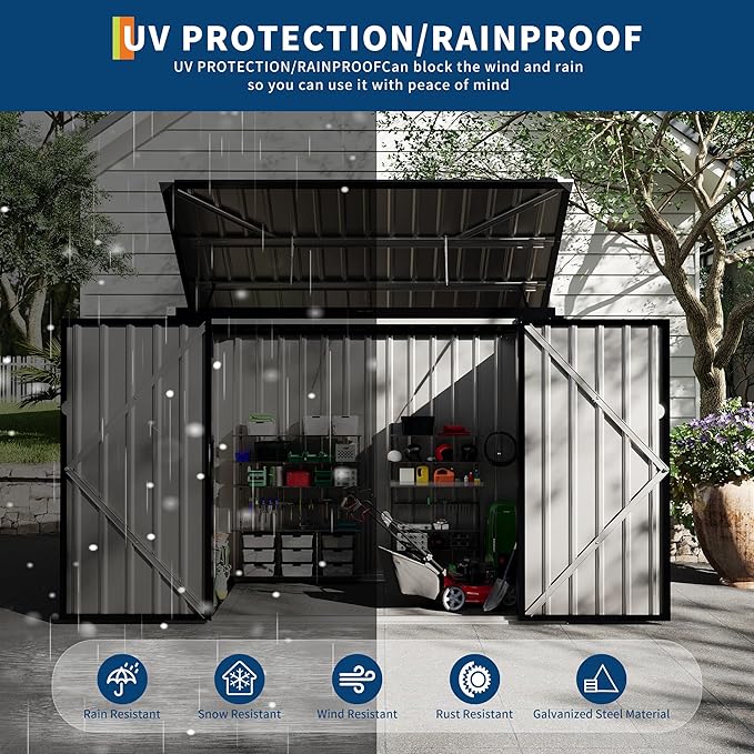 2 Trash Cans Metal Outdoor Storage, 3x6 FT Garbage Bin Storage Shed with Chain Lid, Garbage Can Metal Sheds for Garden, Backyard, Lawn and Patio