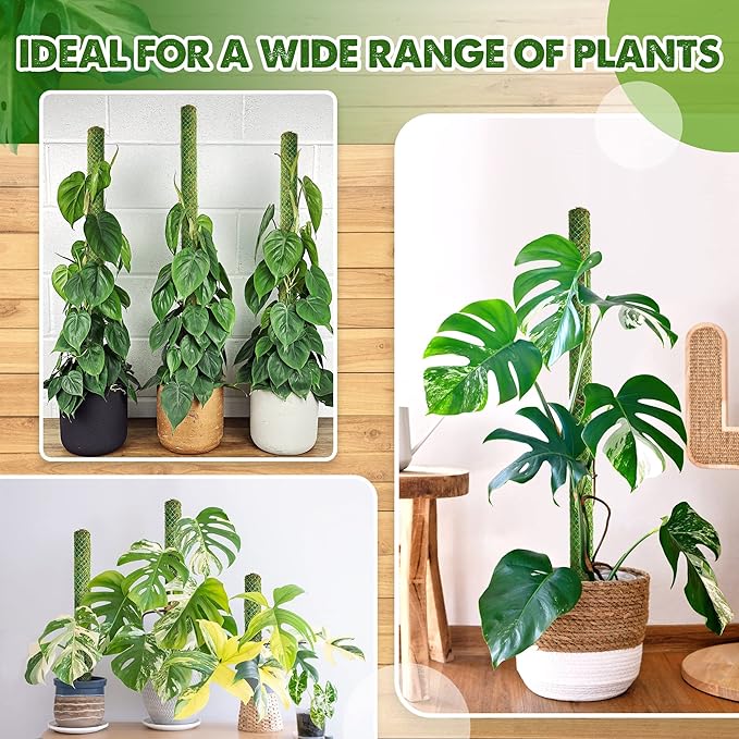 DUSPRO Green Stackable Mesh Moss Pole for Plants Climbing Vine Supporting Monstera Trellis, for Indoor Plants Extendable Plant Pole Moss Sticks, for Plants Monstera Potted Plant Stakes 2 pcs 22''